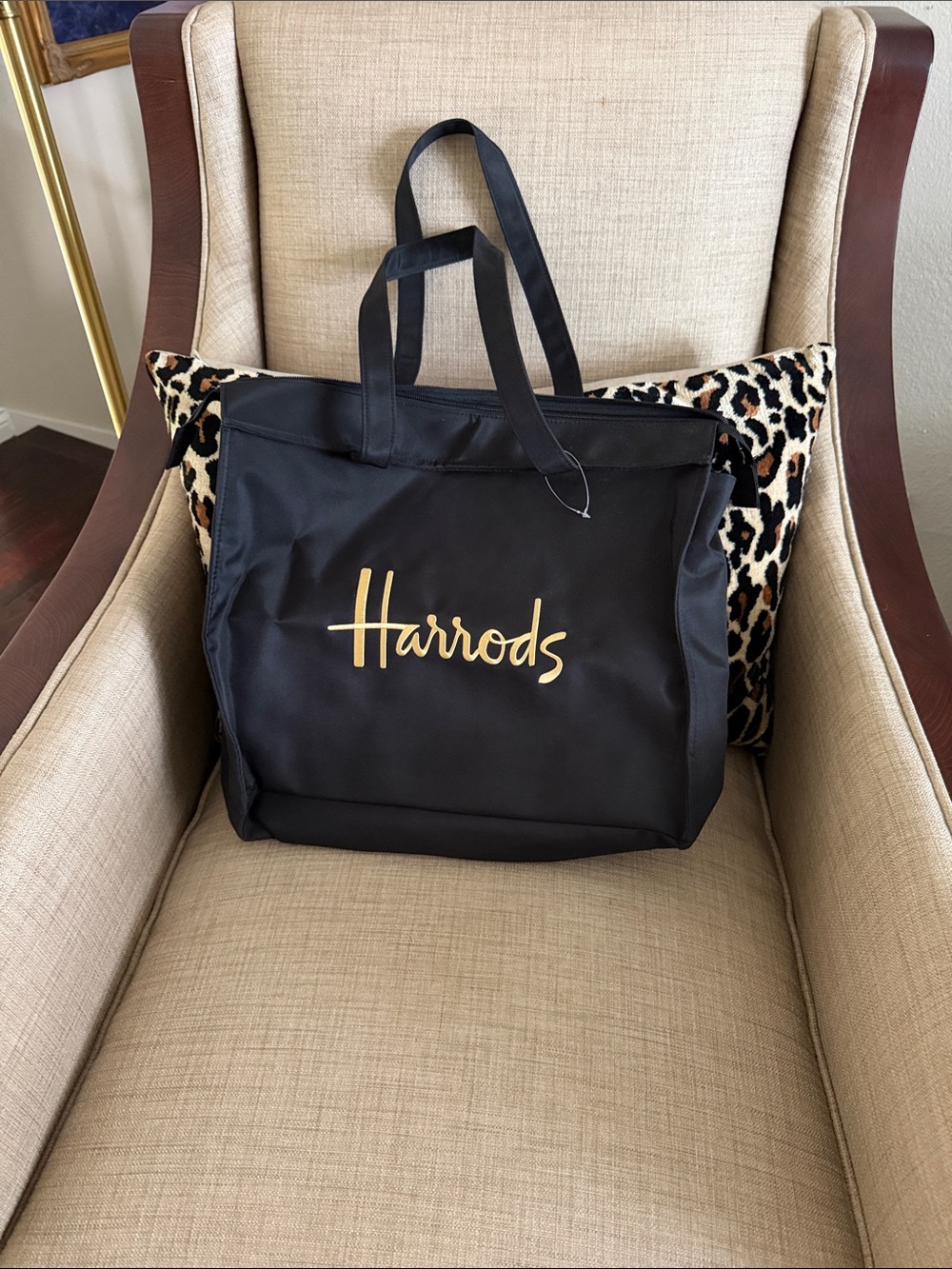 Harrods Black Tote with Gold Script Logo